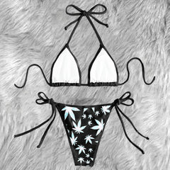 Neon Leaf Mirage Pattern Micro Triangle Bikini Swimsuit