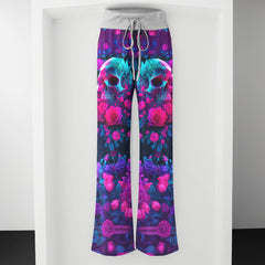 Neon Galaxy Skull Rose Women's High-waisted Wide Leg Pants
