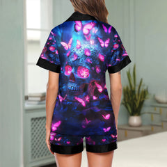Neon Skull Butterfly Women's Pajama Sets Top Sleeve & Short Bottom