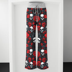 Skull Thorns Rose Pattern Women's High-waisted Wide Leg Pants