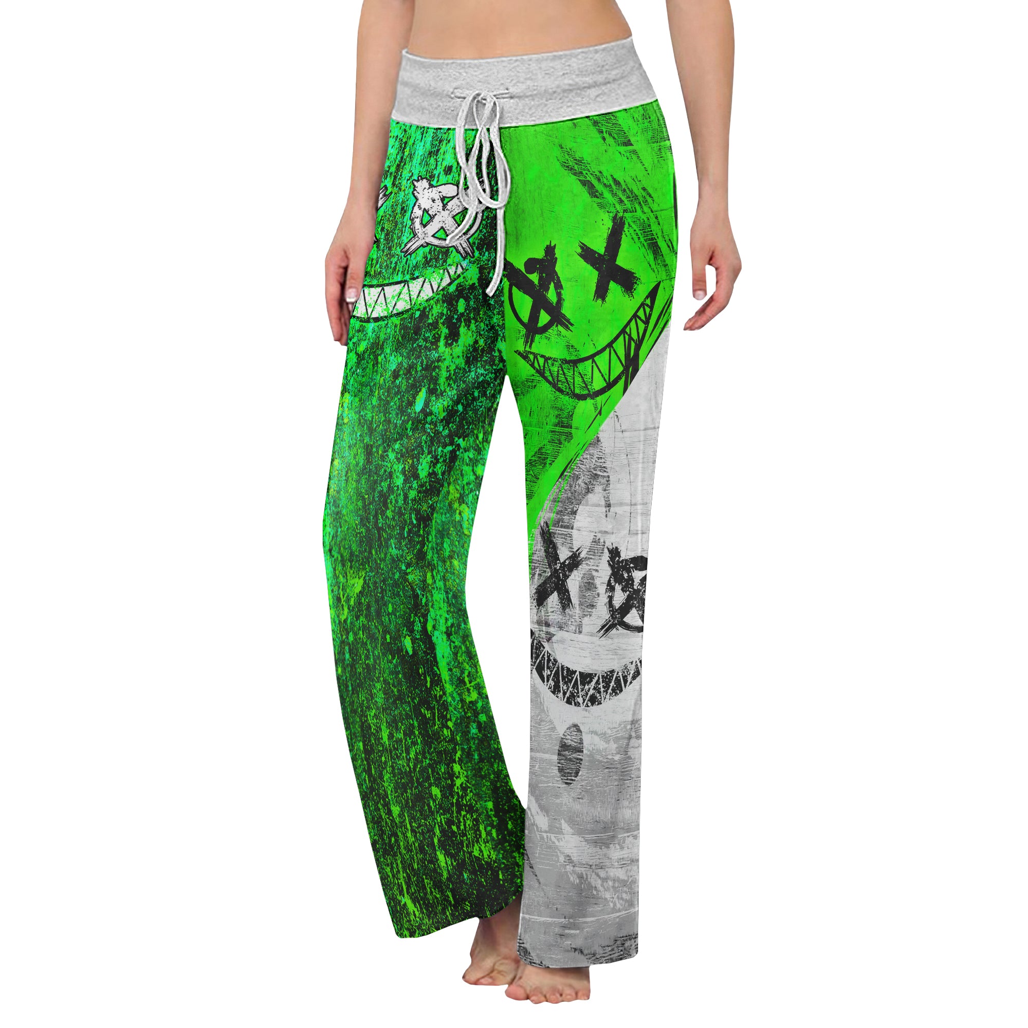 Psycho Green Grunge Women's High-waisted Wide Leg Pants | Wonder Skull
