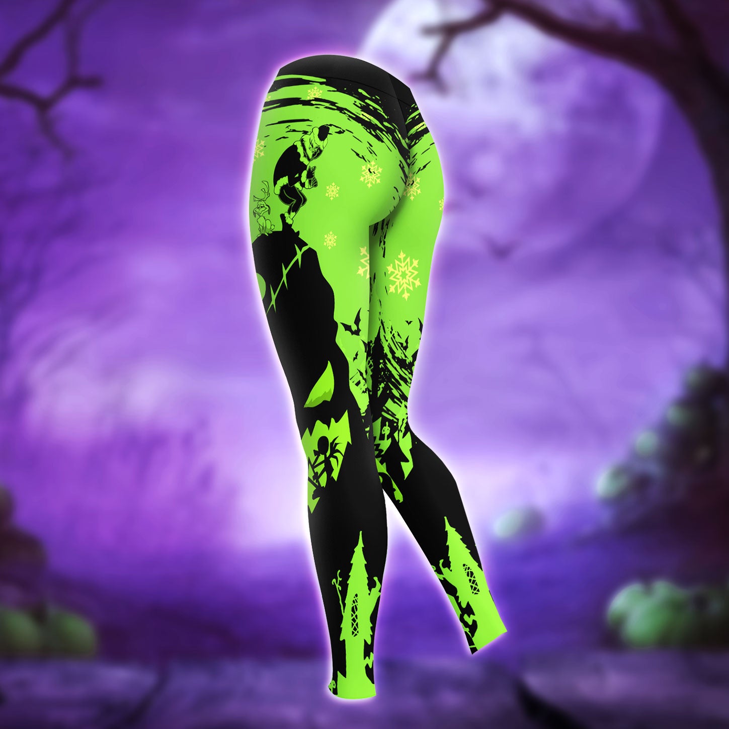 Green Black Christmas Theme Combo Hoodie and Leggings - Dark and edgy matching set with skull designs for a unique and stylish look.