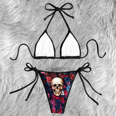 Vintage Skulls Roses Pattern Micro Triangle Bikini Swimsuit