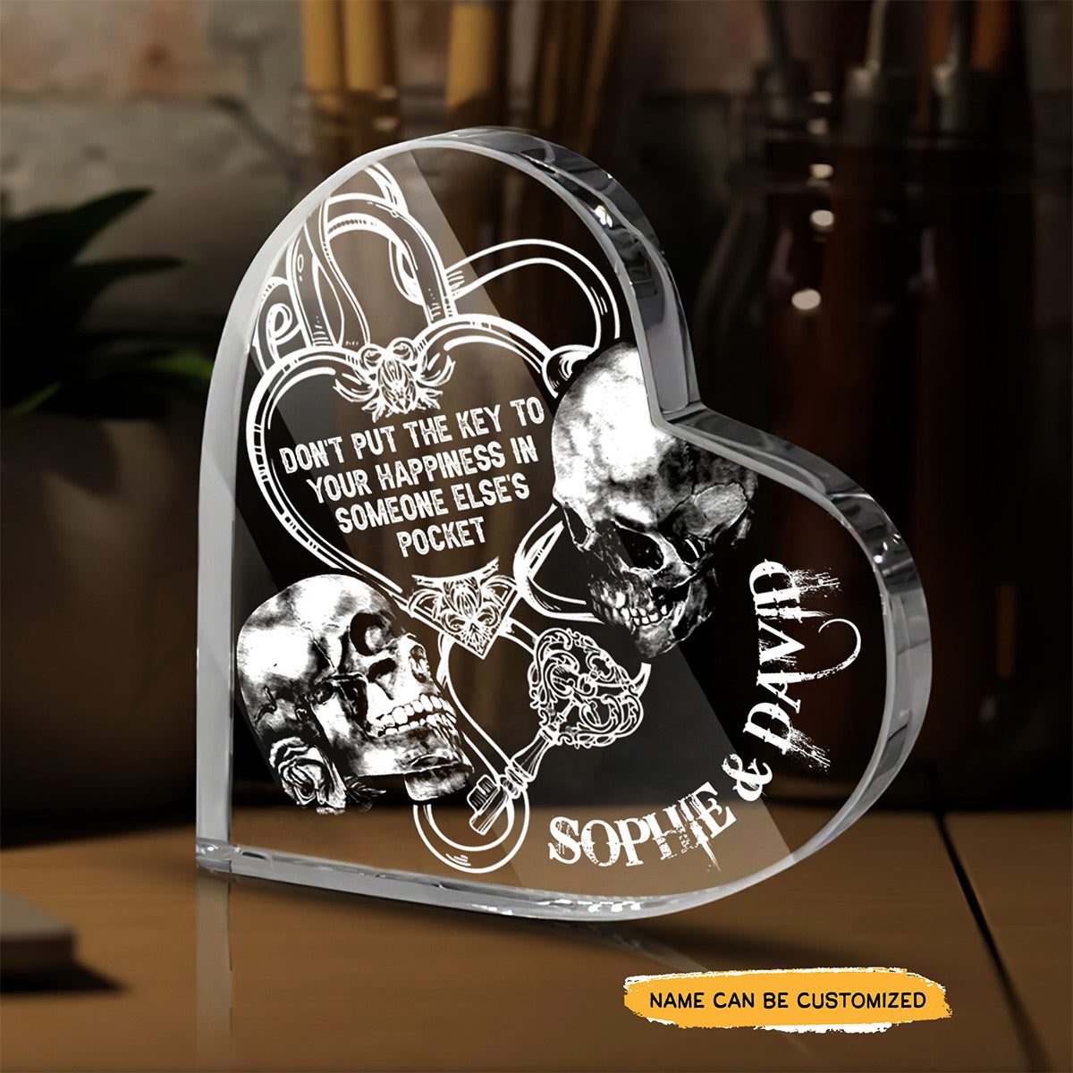 Happiness In Someone - Customized Skull Couple Crystal Heart Anniversary Gifts