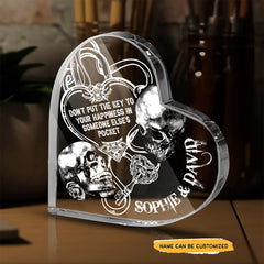 Happiness In Someone - Customized Skull Couple Crystal Heart Anniversary Gifts
