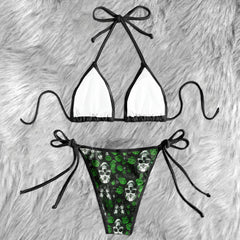Green Skull Rose Floral Micro Triangle Bikini Swimsuit