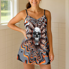 Inferno Wave Skull Short Cami Dress