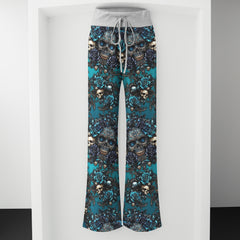 Dark Blue Skull Gothic Women's High-waisted Wide Leg Pants