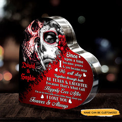 Happily Ever After - Customized Skull Couple Crystal Heart Anniversary Gifts
