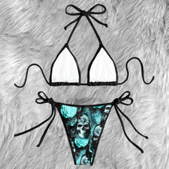 Cyan Rose Skull Lace Micro Triangle Bikini Swimsuit