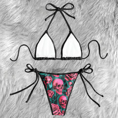 Vintage Floral Skull Rose Micro Triangle Bikini Swimsuit