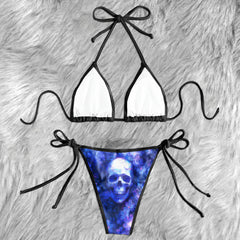 Ethereal Blue Floral Skull Micro Triangle Bikini Swimsuit