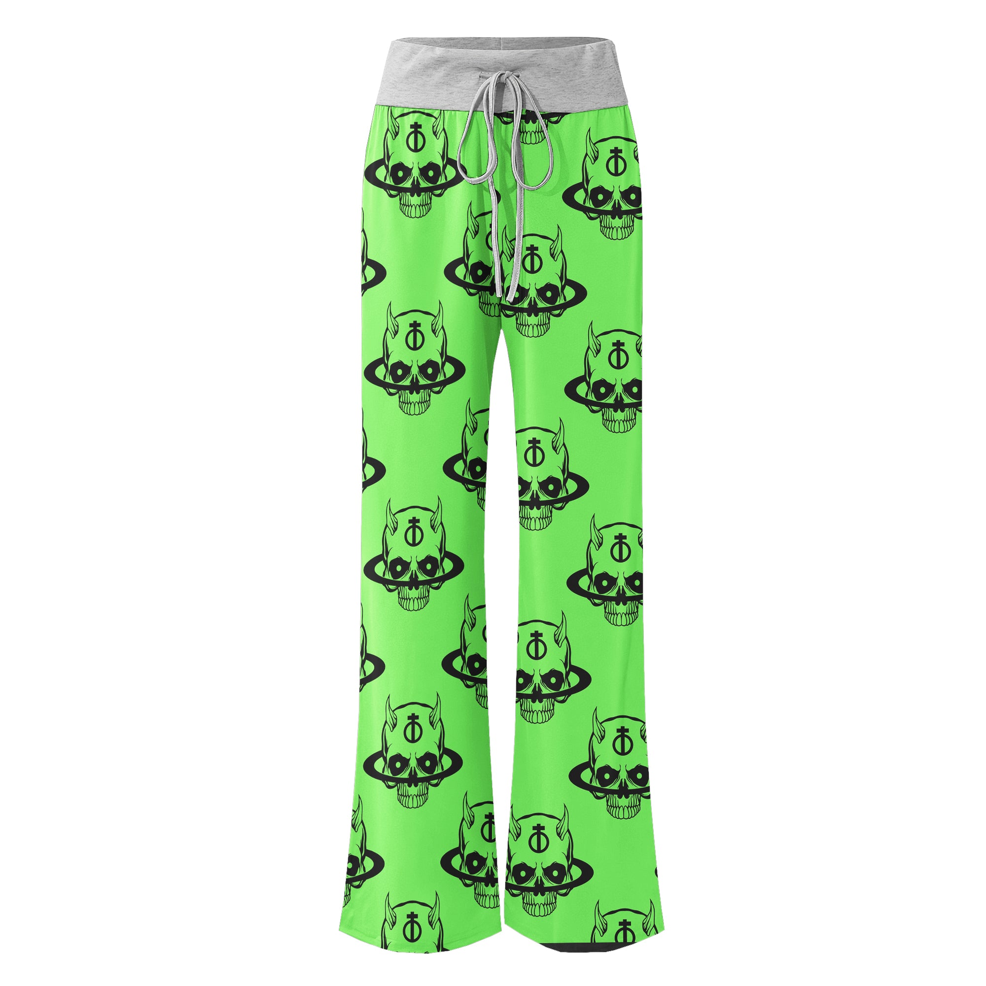 Green Baby Devil Art Women's High-waisted Wide Leg Pants | Wonder Skull