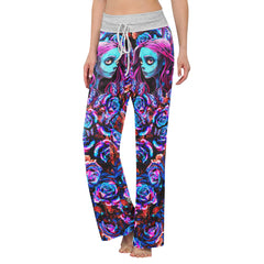 Nightmare Rose Art Women's High-waisted Wide Leg Pants | Wonder Skull