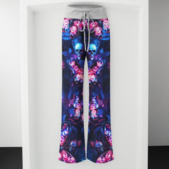 Neon Skull Butterfly Pattern Women's High-waisted Wide Leg Pants