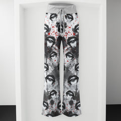 Black Skull Lip Pattern Women's High-waisted Wide Leg Pants