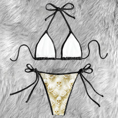 Elegant Sculpted Floral Skull Micro Triangle Bikini Swimsuit