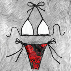 Red Skull Rose Gothic Micro Triangle Bikini Swimsuit