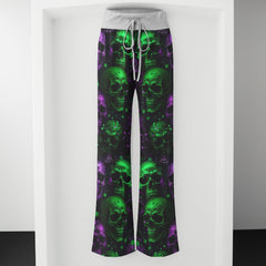Violet Green Skull Pattern Women's High-waisted Wide Leg Pants