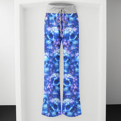 Blue Skull Orchid Pattern Women's High-waisted Wide Leg Pants