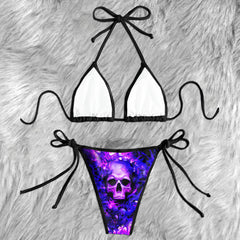 Purple Inferno Skull Art Micro Triangle Bikini Swimsuit