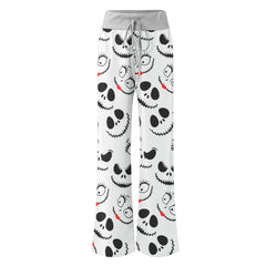 White Pajama Pants Print Drawstring Palazzo Lounge Pants Wide Leg