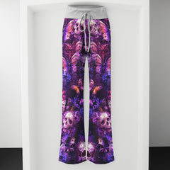Purple Skull Butterfly Pattern Women's High-waisted Wide Leg Pants