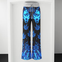 Blue Flaming Skull Women's High-waisted Wide Leg Pants