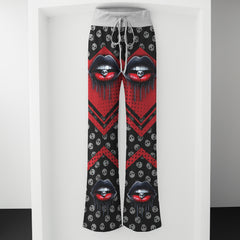 Black Red Skull Lip Women's High-waisted Wide Leg Pants