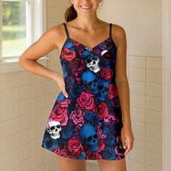 Patel Skull Rose Art Short Cami Dress