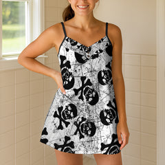 Scratched Metal Grunge Skulls Short Cami Dress