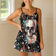 Vintage Floral Butterfly Skull Short Cami Dress