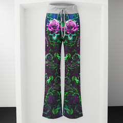 Skull Rose Thorn Art Women's High-waisted Wide Leg Pants