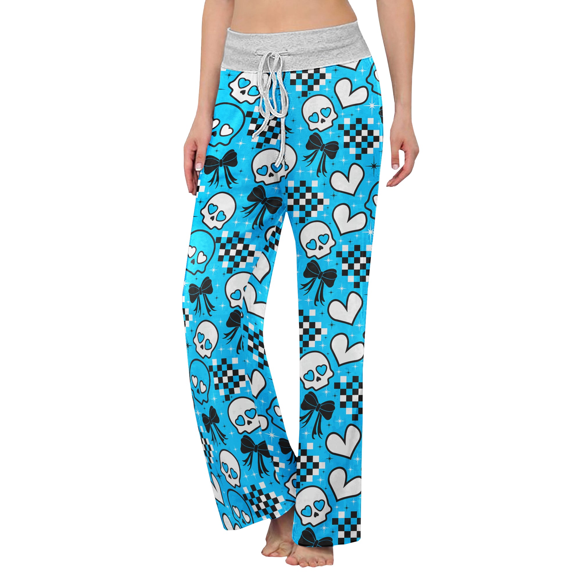 Blue Skull Love Women's High-waisted Wide Leg Pants | Wonder Skull
