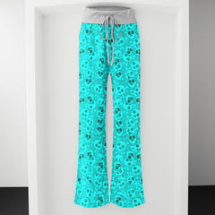 Electric Cyan Skull Pop Women's High-waisted Wide Leg Pants