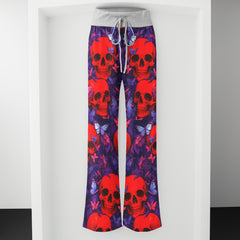 Red Skull Abstract Pattern Women's High-waisted Wide Leg Pants