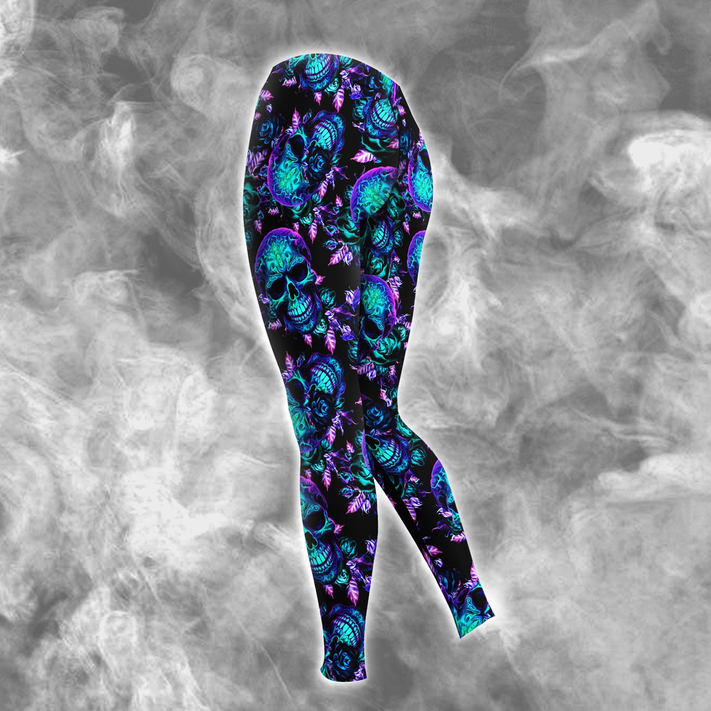 Cyan Skull Rose Gothic Combo Hoodie and Leggings - Dark and edgy matching set with skull designs for a unique and stylish look.
