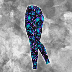 Cyan Skull Rose Gothic Combo Hoodie and Leggings - Dark and edgy matching set with skull designs for a unique and stylish look.