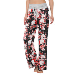 Floral Skull Abstract Women's High-waisted Wide Leg Pants | Wonder Skull