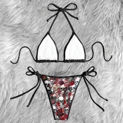 Dark Romance Floral Skull Micro Triangle Bikini Swimsuit
