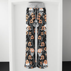 Pastel Skull Flower Pattern Women's High-waisted Wide Leg Pants