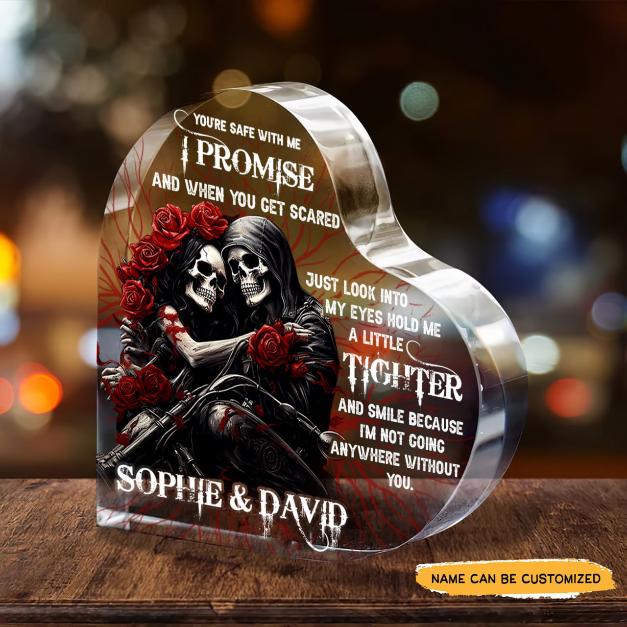 I Promise - Customized Skull Couple Crystal Heart Anniversary Gifts - Wonder Skull