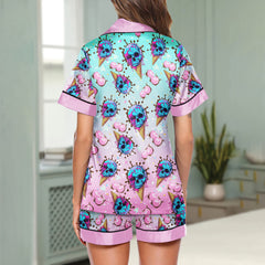 Chic and stylish women's pajama set with unique design prints and statement sleeves, Soft and luxurious fabrics make this pajama set perfect for bedtime or lounging at home.