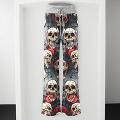 Roses & Remains Skull Women's High-waisted Wide Leg Pants