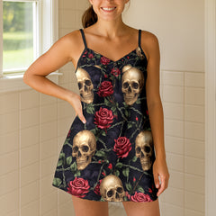Vintage Skull Vines Short Cami Dress