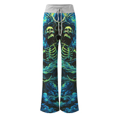 Skull Art Smoke Cyan Women's High-waisted Wide Leg Pants | Wonder Skull