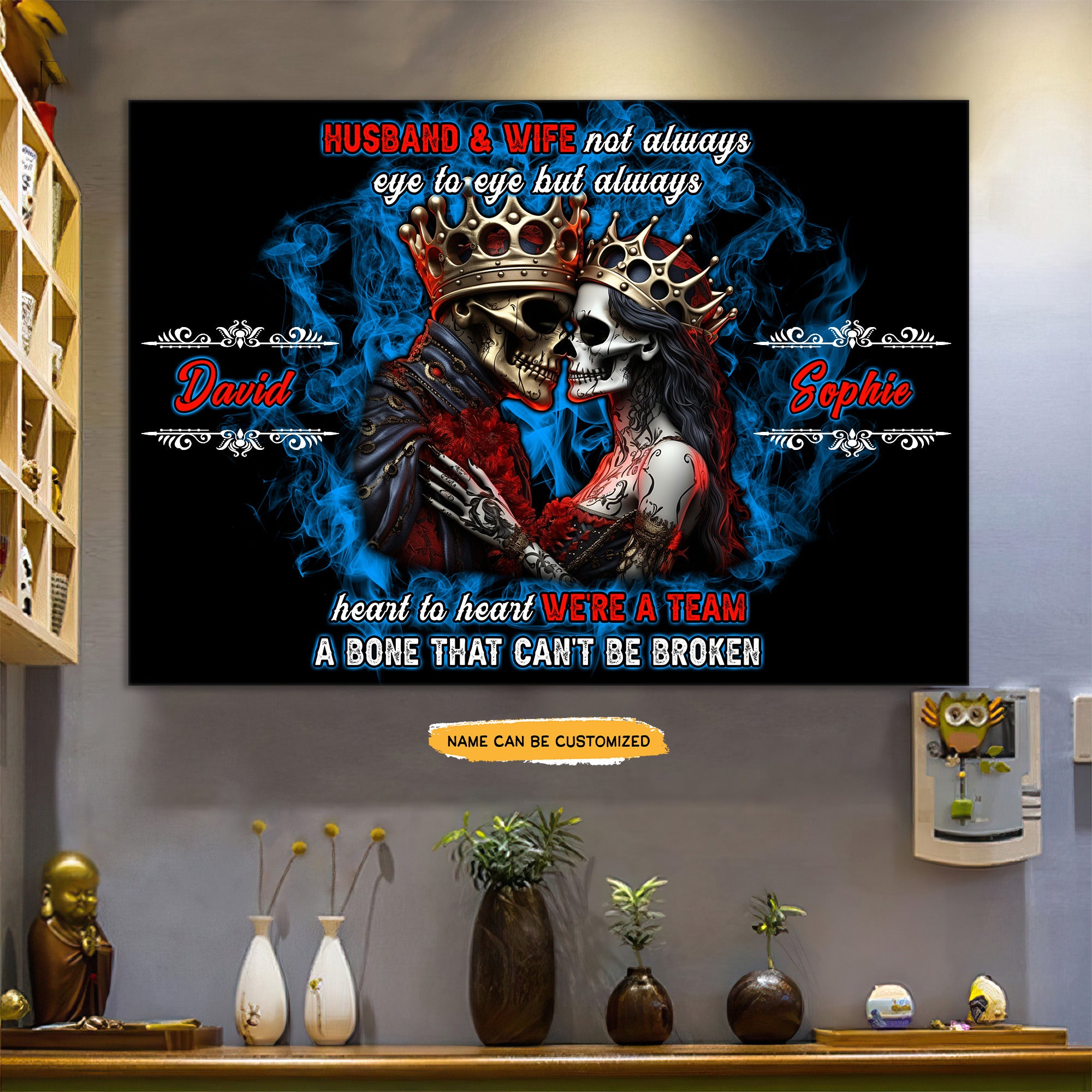 Husband & Wife - Custom Personalized Names Gothic Skull And Roses Canvas