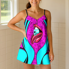Cyber Punk Skull Lips Short Cami Dress