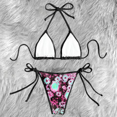 Holographic Neon Skull Micro Triangle Bikini Swimsuit