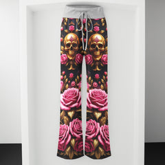 Skull Rose Royal Art Women's High-waisted Wide Leg Pants